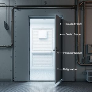 Cold room door insulation with insulated panel and sealed frame