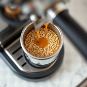 Espresso with white coffee prepared in an espresso machine